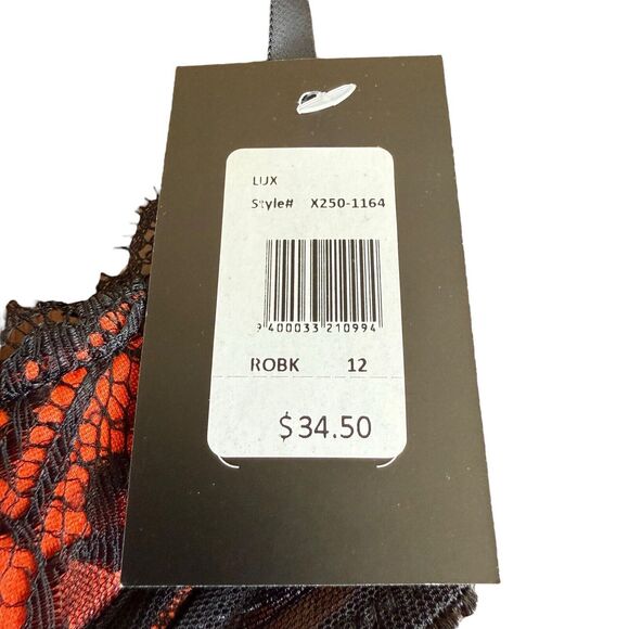 Fredericks of Hollywood Open Cup Bra SMALL 12 32C 34B Lux Satin Orange Lace Sexy - Picture 7 of 10